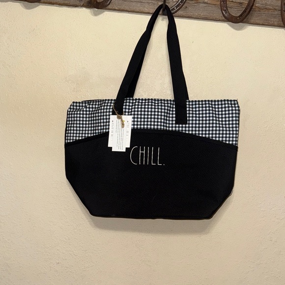 Rae Dunn Handbags - Rae Dunn Black insulated Tote with Black-and-White Gingham Top
